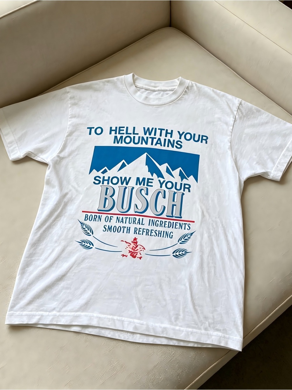 Mountain Beer Slogan Graphic Print White Womens Mens T-shirt Unisex